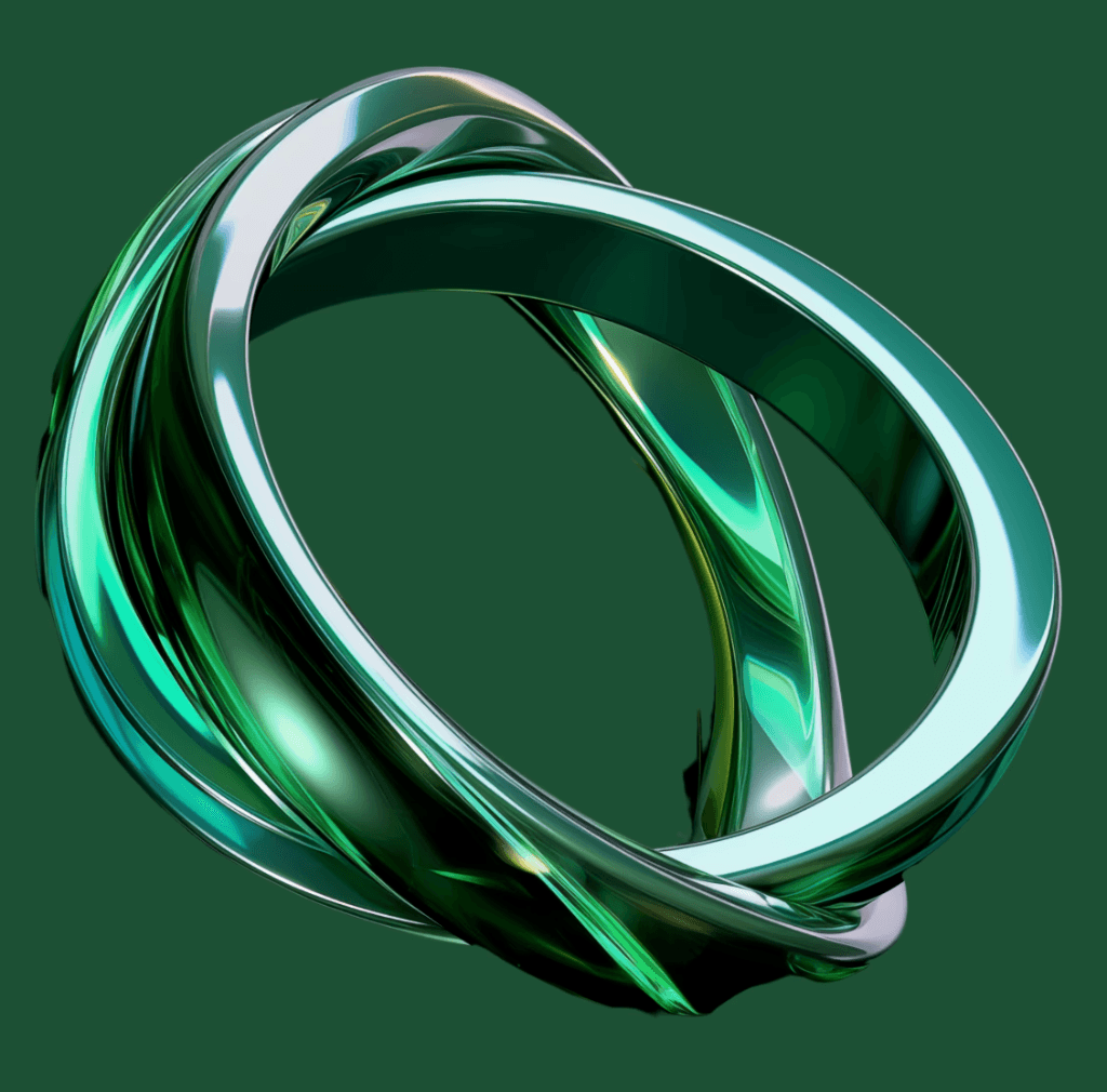 Abstract metallic ring representing connected digital growth systems